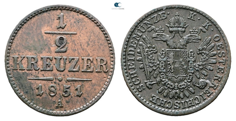 Austria. AD 1851. 
1/2 Kreuzer 1851

 mm, 2,67 g



Nearly Extremely Fine