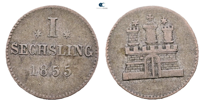 Germany. Hamburg AD 1855. 
1 Sechsling 1855

 mm, 0,73 g



Very Fine