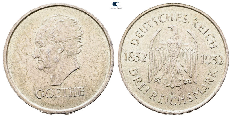 Germany. AD 1932. Goethe
3 Reichsmark 1932 A

 mm, 15,0 g



Uncirculated