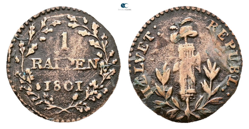 Switzerland. Helvetische Republik AD 1801. 
1 Rappen 1801

 mm, 0,50 g


...