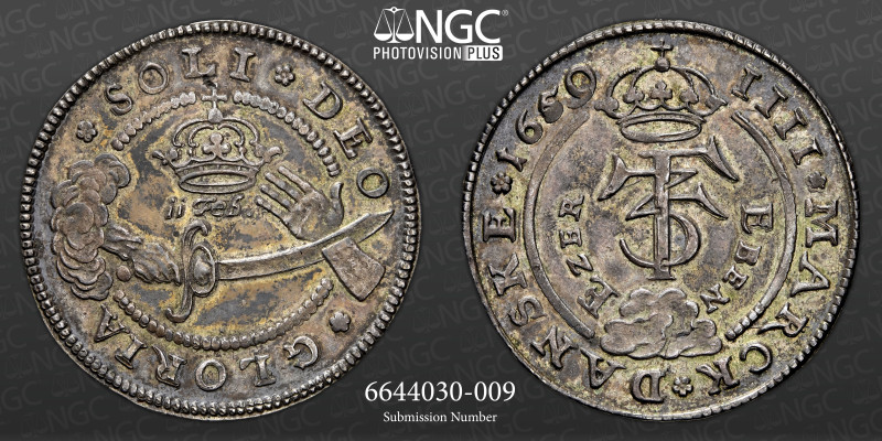 DENMARK , Frederik III Krone 1659 AU58 NGC, &nbsp; Dav-3576, 

 &nbsp;Commemorat...