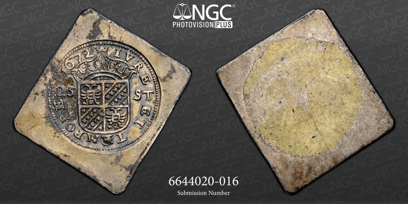 NETHERLANDS GRONINGEN 25 STUIVER 1672 - NGC AU-55 

 In the Franco-Dutch War (16...