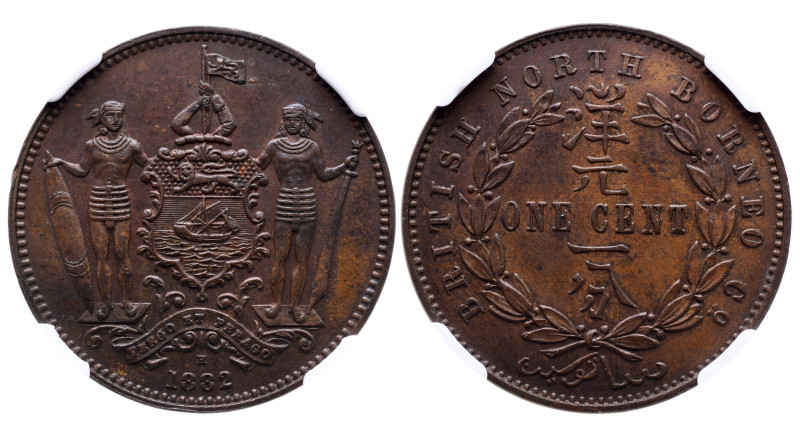 BRITISH NORTH BORNEO: AE cent, 1882-H, NGC MS-62 BN