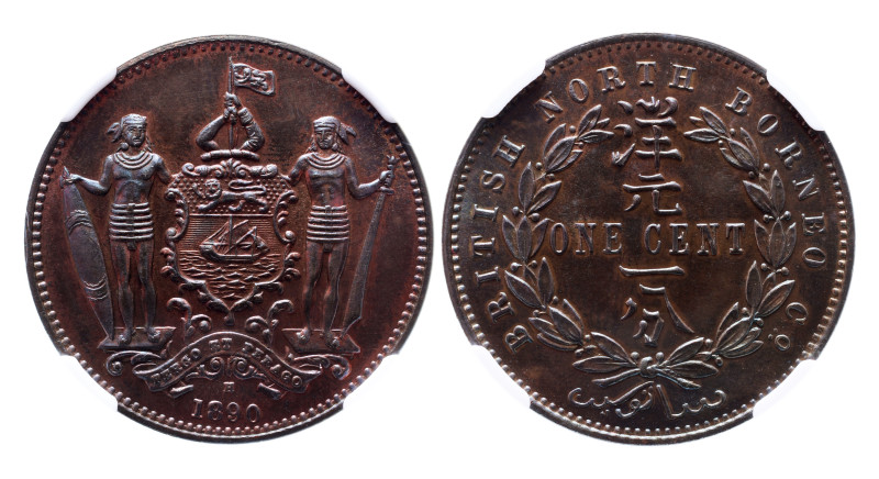 BRITISH NORTH BORNEO: AE cent, 1890-H, NGC MS-66 BN