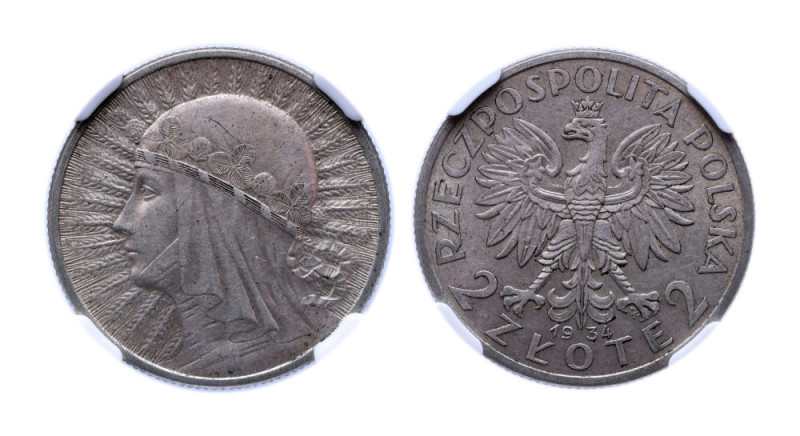 POLAND , 2 Zlote 1934 Y-20 NGC AU-58