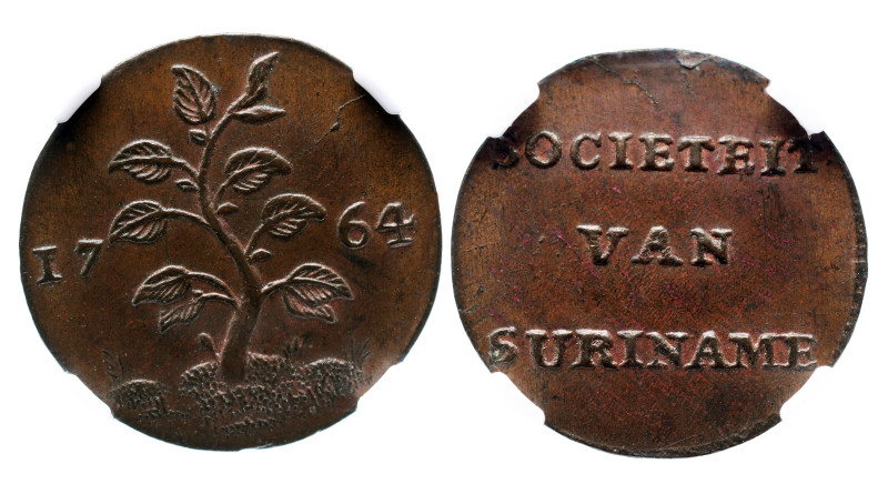 Suriname Duit 1764 Short Grass NGC MS63 BN