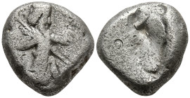 ACHAEMENID EMPIRE. Time of Darios I to Xerxes II (485-420 BC). Sardes.
AR Siglos (15.1mm 5.32g)
Obv: Persian king in kneeling-running stance right, ...