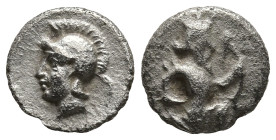 PERSIA. Achaemenid Empire. Uncertain mint in Cilicia. (4th century BC)
AR Tetartemorion (5.9mm 0.16g)
Obv: Persian king or hero in kneeling-running ...