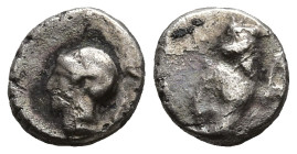 PERSIA. Achaemenid Empire. Uncertain mint in Cilicia. (4th century BC)
AR Tetartemorion (5.1mm 0.18g)
Obv: Persian king or hero in kneeling-running ...