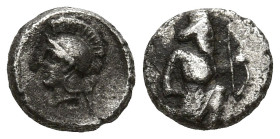 PERSIA. Achaemenid Empire. Uncertain mint in Cilicia. (4th century BC)
AR Tetartemorion (5mm 0.16g)
Obv: Persian king or hero in kneeling-running st...