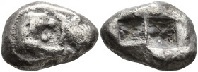 KINGS of LYDIA. Kroisos. Sardes (Circa 561-546 BC)
AR Stater - Double Siglos (16.2mm 10.13g)
Obv: Confronted foreparts of lion to right and bull to ...