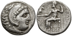 KINGS of MACEDON. Alexander III the Great (336-323 BC). Miletos
AR Drachm (17.5mm 3.9g)
Obv: Head of Herakles right, wearing lion skin headdress, pa...