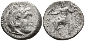 KINGS of MACEDON. Alexander III the Great (336-323 BC).
AR Drachm (18.2mm 3.65g)
Obv: Head of Herakles right, wearing lion skin headdress, paws tied...