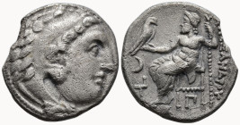 KINGS of MACEDON. Alexander III 'the Great' (336-323 BC). Kolophon, circa 310-301 BC.
AR Drachm (17.1mm 3.77g)
Obv: Head of Herakles right, wearing ...