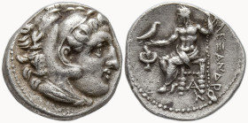 KINGS of MACEDON. Alexander III 'the Great' (336-323 BC). Sardes
AR Drachm (17mm 4.1g)
Obv: Head of Herakles right, wearing lion skin.
Rev: AΛEΞANΔ...