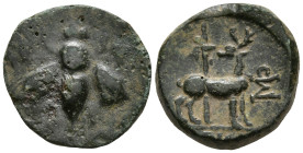 IONIA. Ephesos. (Circa 1st century BC).
AE Bronze (13.2mm 1.81g)
Obv: E – Φ. Bee within laurel wreath.
Rev: Stag standing right, head left; torch b...