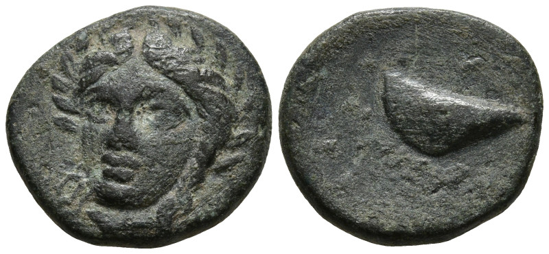 AEOLIS. Gryneion. (Circa 4th-3rd century BC)
AE Bronze (12mm 1.47g)
Obv: Laure...