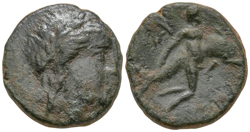 CARIA. Iasos. (Circa 200-150 BC)
AE Bronze(176mm 3.19g)
Obv: Laureate head of ...