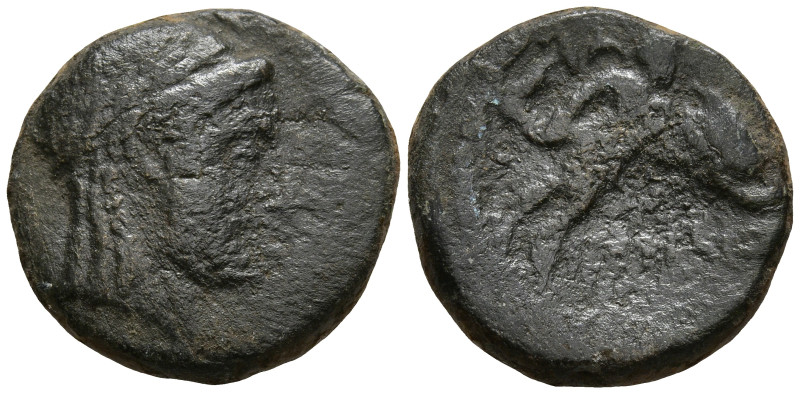 CARIA. Iasos. (Circa 200-150 BC)
AEBronze(16mm 3.27g)
Obv: Laureate head of Ap...