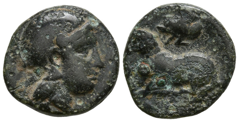 IONIA. Klazomenai. (Circa 387-300 BC).
AE Bronze (10.7mm 1.19g)
Obv: Helmeted ...