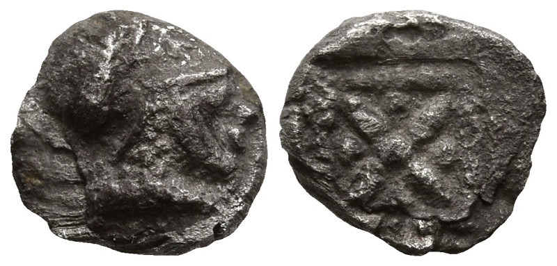 TROAS. Kolone. (4th century BC)
AR Hemiobol (6.7mm 0.33g)
Obv: Head of Athena ...