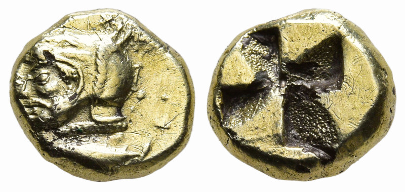 MYSIA. Kyzikos. (Circa 550-500 BC)
EL Fourreé Hekte (10.2mm 1.56g)
Obv: Bearde...