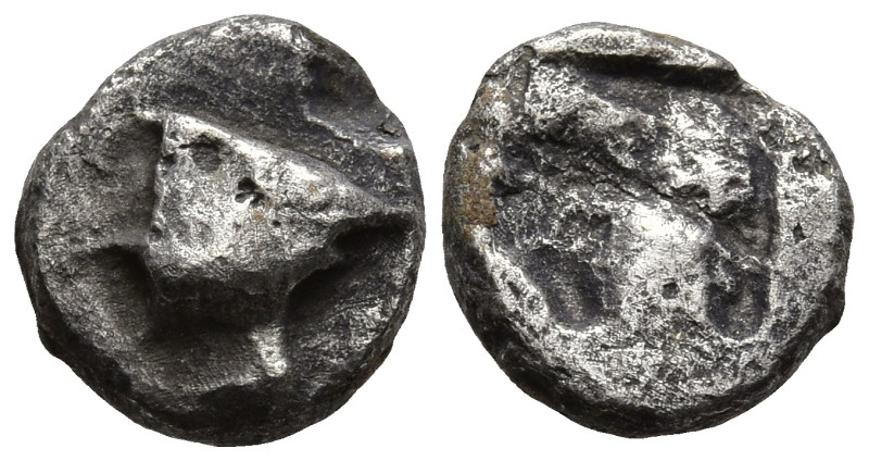 MYSIA. Kyzikos. (Circa 600-550 BC)
AR Obol (8.1mm 0.63g)
Obv: Head of tunny ri...