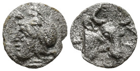 MYSIA. Kyzikos. ( Circa 450-400 BC).
AR Hemiobol (7.9mm 0.3g)
Obv: Head of Attis to left, wearing Phrygian cap; below, tunny fish to left
Rev: Head...