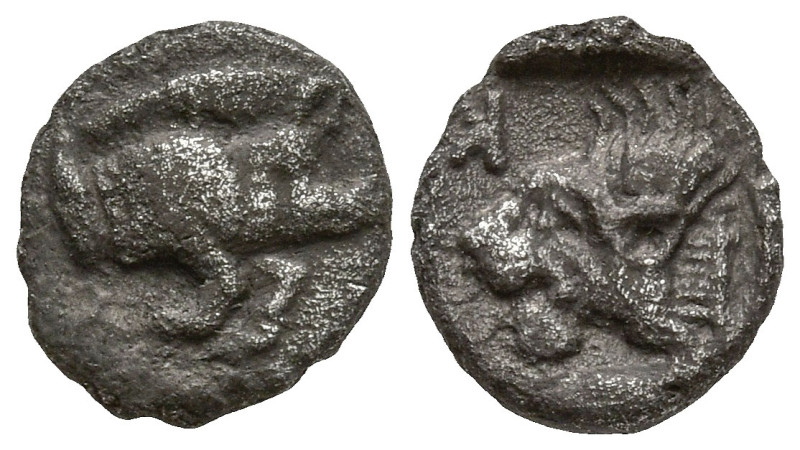 MYSIA. Kyzikos (Circa 450-400 BC)
AR Hemiobol (6.5mm 0.25g)
Obv: Forepart of b...