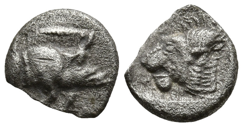 MYSIA, Kyzikos (Circa 450-400 BC)
AR Hemiobol (6.9mm 0.28g)
Obv: Forepart of b...