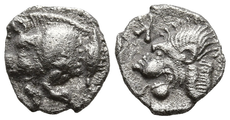 MYSIA. Kyzikos (Circa 450-400 BC)
AR Hemiobol (7.3mm 0.31g)
Obv: Forepart of b...