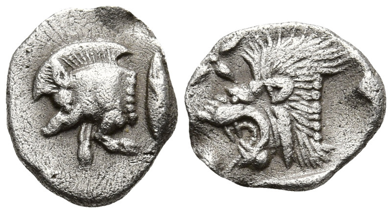 MYSIA. Kyzikos. (Circa 450-400 BC).
AR Hemiobol (8.2mm 0.42g)
Obv: Forepart of...