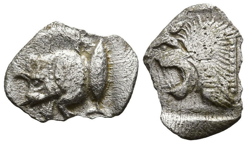 MYSIA. Kyzikos. (Circa 450-400 BC).
AR Hemiobol (7.3mm 0.32g)
Obv: Forepart of...