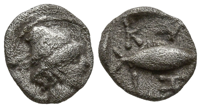 MYSIA. Kyzikos. (Circa 430 BC).
AR Hemiobol (6.6mm 0.24g)
Obv: Head of Hermes ...