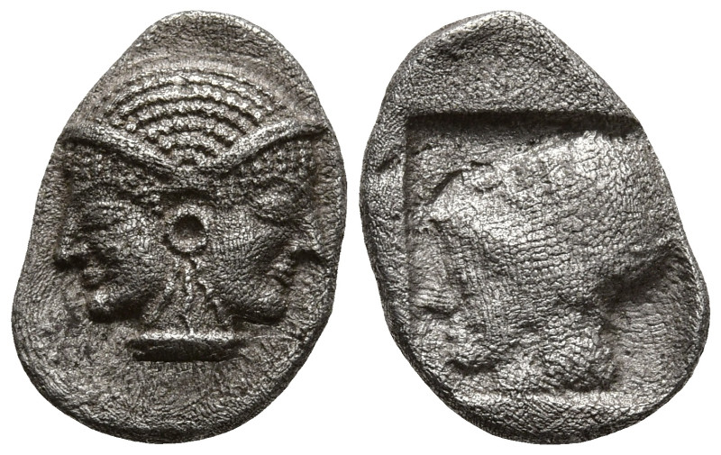 MYSIA. Lampsakos. (Circa 500-450 BC)
AR Obol (9.2mm 0.78g)
Obv: Janiform femal...