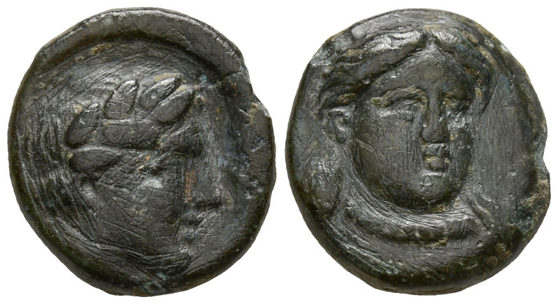 AEOLIS. Larissa Phrikonis. (4th century BC)
AE Bronze (10.4mm 1ç2g)
Obv: Horne...