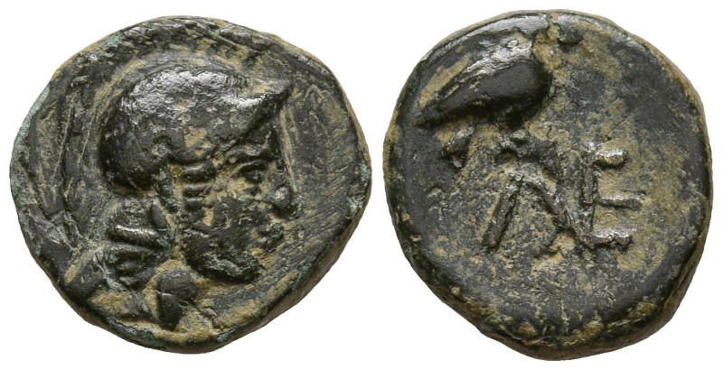 AEOLIS. Neonteichos. (2nd century BC)
AE Bronze (9.9mm 0.91g)
Obv: Helmeted he...