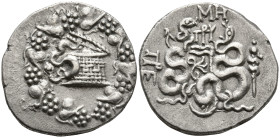 MYSIA. Pergamon (Circa 133-67 BC).
AR Cistophoric Tetradrachm (26.4mm 12.14g)
Obv: Serpent emerging from cista mystica; all within ivy wreath
Rev: ...