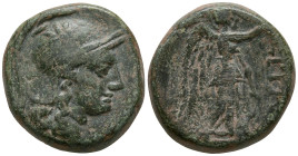 MYSIA. Pergamon. (Mid-late 2nd century BC)
AE Bronze (18.1mm 6.87g)
Obv: Helmeted head of Athena right.
Rev: Nike standing right, holding wreath an...