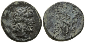 MYSIA. Pergamon. (Mid-late 2nd century BC).
AE Bronze (17mm 4.03g)
Obv: Laureate head of Asklepios right
Rev: ΑΣΚΛΗΠΙΟΣ / ΣΩΤΗΡΟΣ, serpent-entwined...