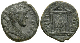 PAMPHYLIA, Perge. Antoninus Pius (138-161 AD)
AE Bronze (15.1mm 2.37g)
Obv: Laureate head of Antoninus Pius right
Rev: ΠΕΡΓΑΙΩΝ. Cult statue of Art...