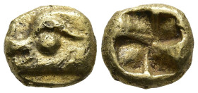IONIA. Phokaia. (Circa 625/0-522 BC).
EL 1/48 Stater (6.3mm 0.39g)
Obv: Head of a seal to left.
Rev: Incuse square punch.
Bodenstedt 2.2; SNG Cope...