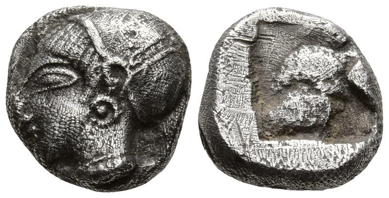 IONIA. Phokaia. (Circa 521-478 BC).
AR Diobol (8.9mm 1.2g)
Obv: Archaic female...