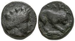 MYSIA. Plakia. (4th century BC).
AE Bronze (10.3mm 1.49g)
Obv: Turreted head of Kybele right.
Rev: ΠΛΑΚΙΑ. Lion, devouring prey, standing right on ...