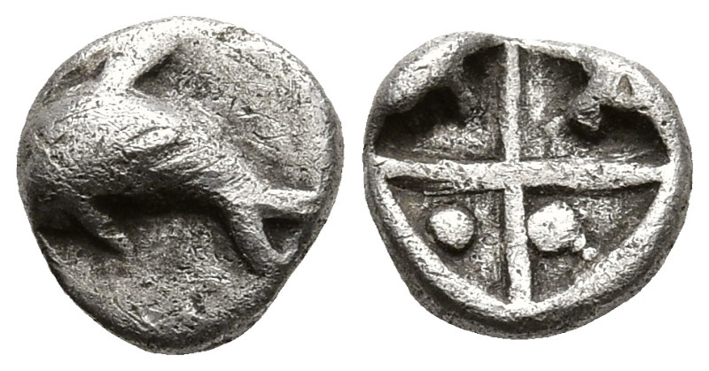 ISLANDS OF THRACE. Thasos. (Circa 500-480 BC)
AR Tetartemorion (5.3mm .18g)
Ob...