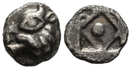 ASIA MINOR, Lycia (?). Uncertain mint. (Late 6th - early 5th century BC).
AR Hemiobol (6.8mm 0.3g)
Obv: Calf of bull's head to left.
Rev: Incuse sq...