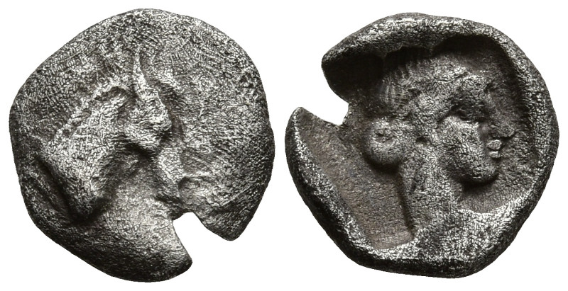 ASIA MINOR. Uncertain. (5th century BC)
AR Hemibol (8.5mm 0.41g)
Obv: Head of ...