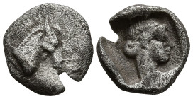 ASIA MINOR. Uncertain. (5th century BC)
AR Hemibol (8.5mm 0.41g)
Obv: Head of horse right.
Rev: Diademed female head right within incuse square.
G...