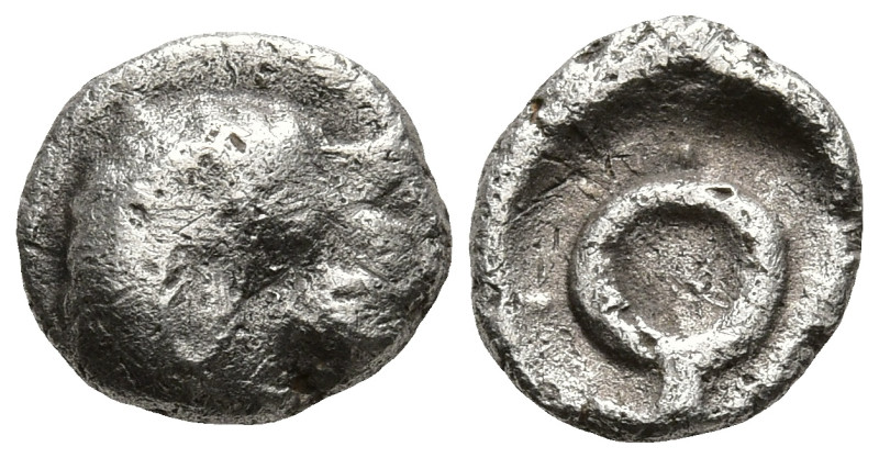 WESTERN ASIA MINOR, Uncertain. (5th century BC)
AR Hemiobol (7mm 0.4g)
Obv: He...