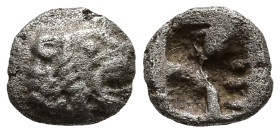 WESTERN ASIA MINOR. Uncertain. (5th century BC)
AR Tetartemorion (5.1mm 0.14g)
Obv: Head of roaring lion right.
Rev: Rough incuse square punch.
Nu...